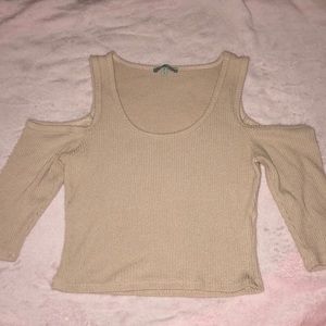 Pink ribbed shoulderless crop top